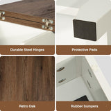 Awescuti Narrow End Table with Charging Station - Farmhouse Slim Side Table Set of 2, w/USB Ports Power Outlets, Nightstand w/Flip Top Storage Drawer, for Small Spaces Living Room Bedroom, Brown White Awescuti