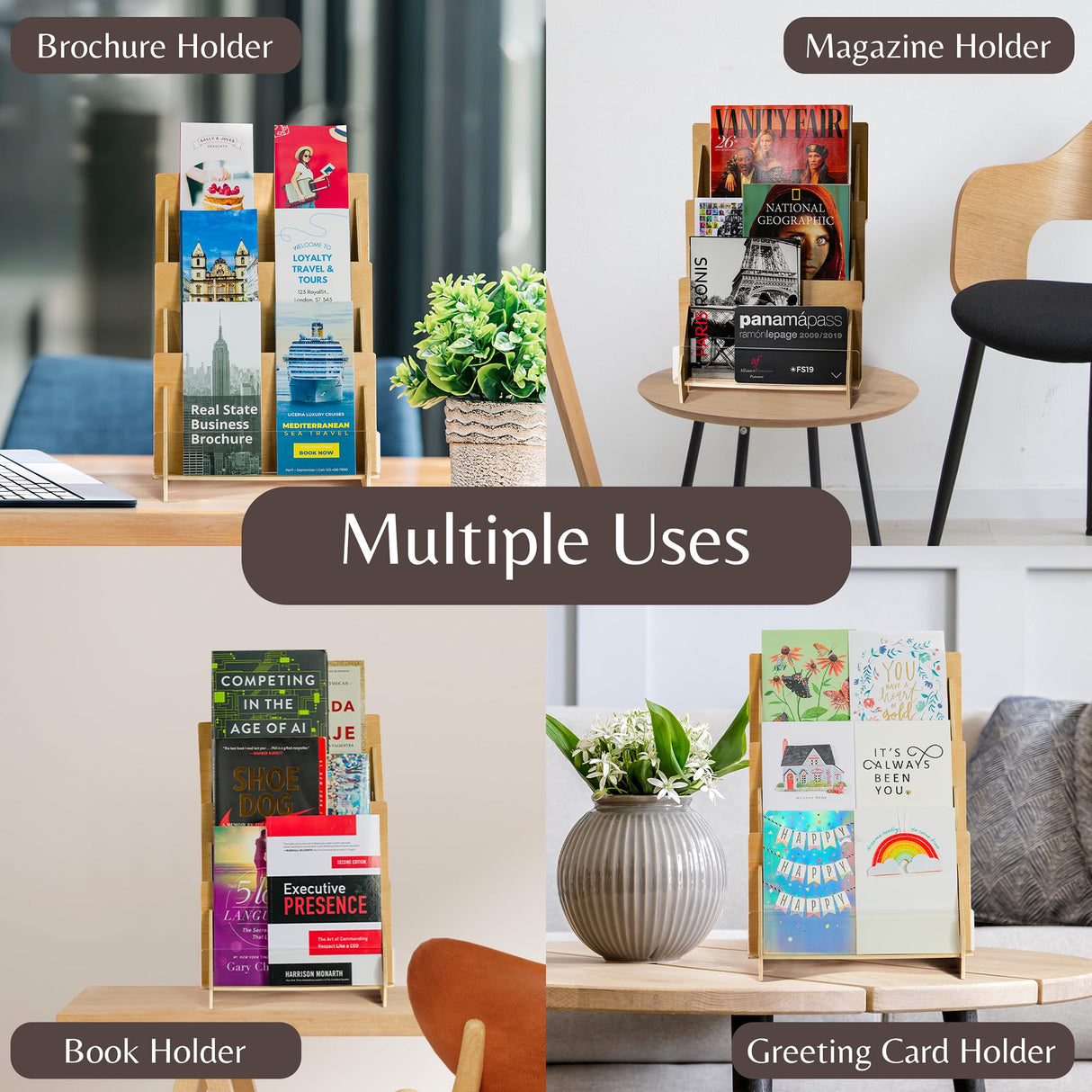 Greeting Card Display Stand for Vendors, Postcard Rack, Post, Sticker Wooden Greeting Card Holder Display Stand Shelf, Ideal for Bookmark, Art Booth, Art Print, Craft Market, Tiered for Vendors OLDECORY