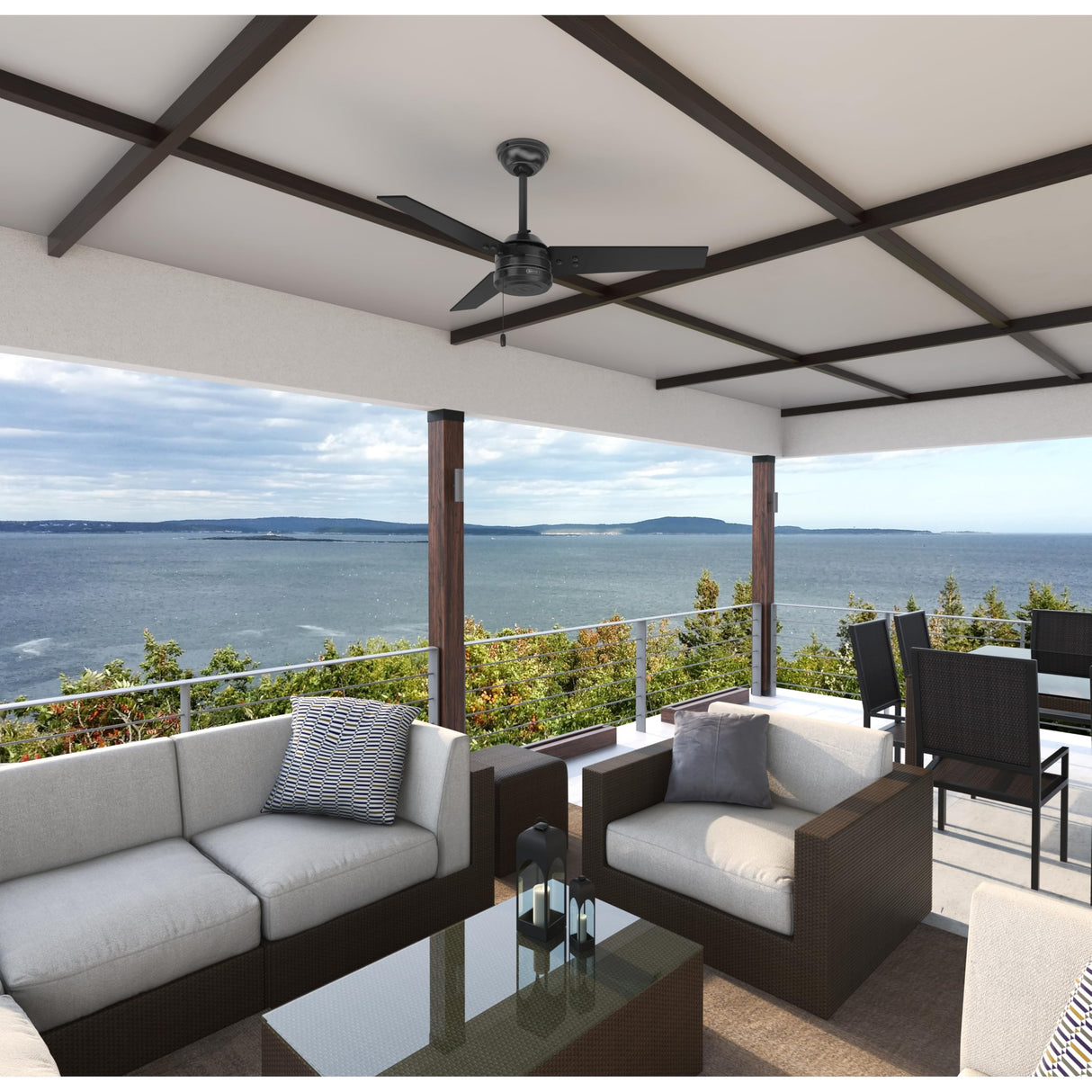 HUNTER 50260 Cassius Outdoor Ceiling Fan with Pull Chain, 44", Matte Black Finish Hunter