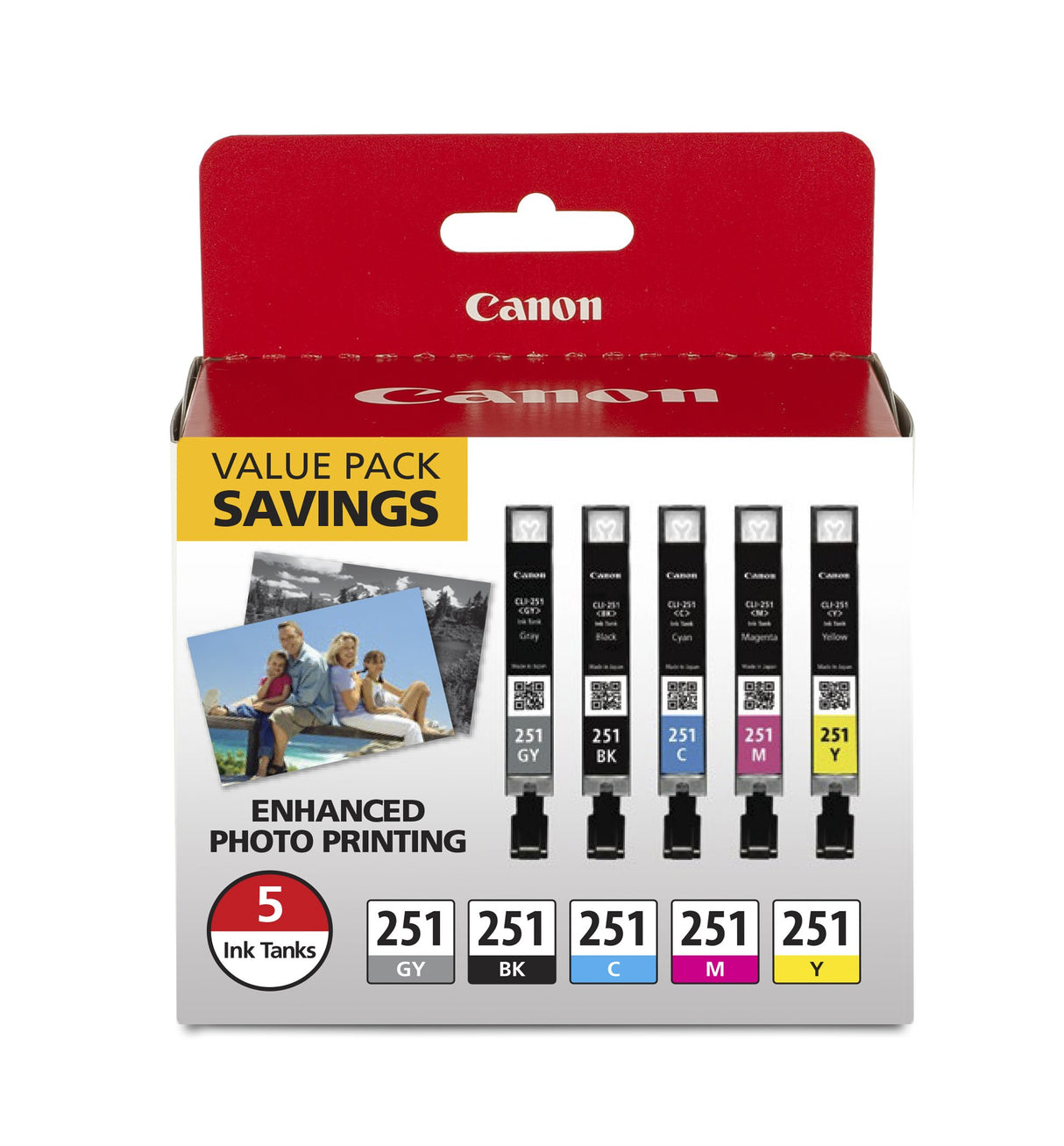 Canon CLI-251 BK/C/M/Y/GY 5 Color Value Pack Compatible to MG7520, MG5620, MG6620 Canon