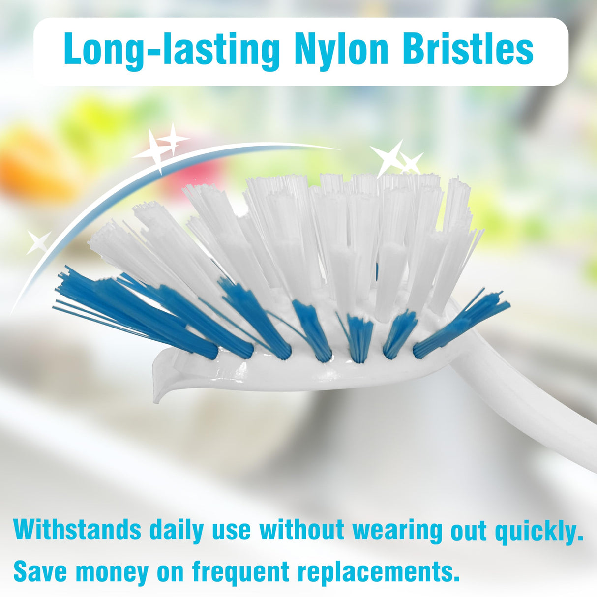 PHYEX 2-Pack Kitchen Diffusion Type Scrub Brush for Cleaning Dishes Pots Pan Sink and Bathroom with Comfortable Long Handle PHYEX