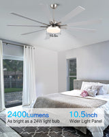 POCHFAN 72 inch Ceiling Fans with Lights and Remote, Large Ceiling fan with 9 Wooden Blades for Kitchen Living Room Indoor or outdoor Patio,Quiet 3 CCT,6 Speed, Brushed Nickel POCHFAN