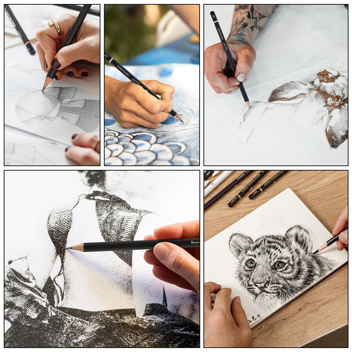 Brusarth Charcoal Pencils for Drawing, Set of 26, Professional Drawing Sketch Pencils, Art Supplies for Drawing, Shading, Sketching, Blending, Artist Pencils for Beginners & Pro Artists Brusarth