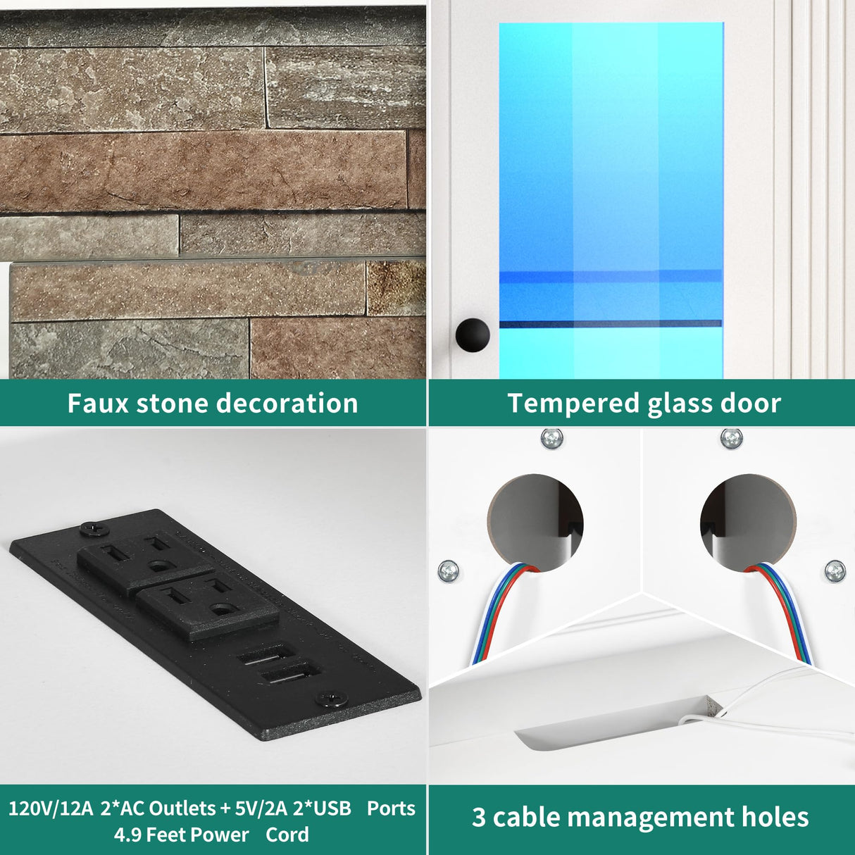 YITAHOME Modern TV Stand for 65 Inch TV, LED Entertainment Center with Power Outlets, Media Console TV Cabinet with Adjustable Shelves & Glass Door for Living Room, White, 59'' TV Stand YITAHOME