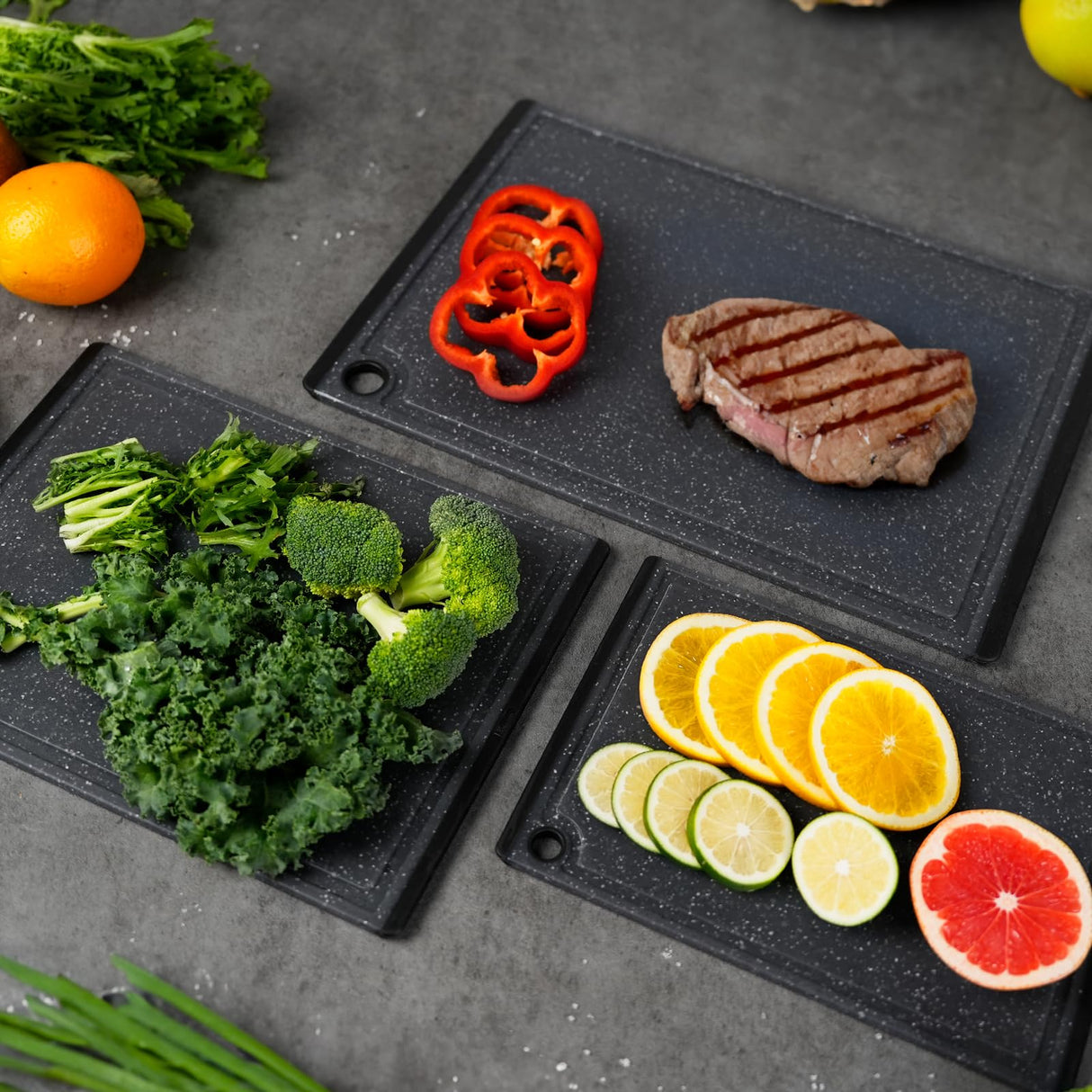 Plastic Cutting Boards for Kitchen, 3-Piece Large Cutting Board Set Dishwasher Safe Chopping Boards with Non-slip Feet and Juice Grooves, Kikcoin Kikcoin