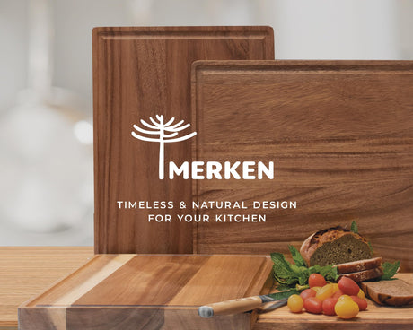 Premium Walnut Wooden Cutting Boards for Kitchen - Reversible Wood Chopping Board with Juice Groove, Xtra Large & XL Wood Cutting Board Set for Meat, Vegetables, Bread - Large Wood Cutting Board MERKEN