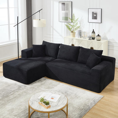PELUMY 108.7" L-Shaped Modular Sectional Sofa with Oversized Chaise, Cloud Couch with Memory Foam, No Assembly Required Sleeper Sofa for Small Space Living Room, Apartment (Black, Corduroy)