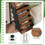 Furnulem 5 Drawers Dresser with Charging Station, Tall Night Stand with Storage Shelf, Fabric Chest of Drawers, Bedside Table for Closet, Entryway, Bedroom Furniture, 3 Ways to Use, Rustic Brown Furnulem