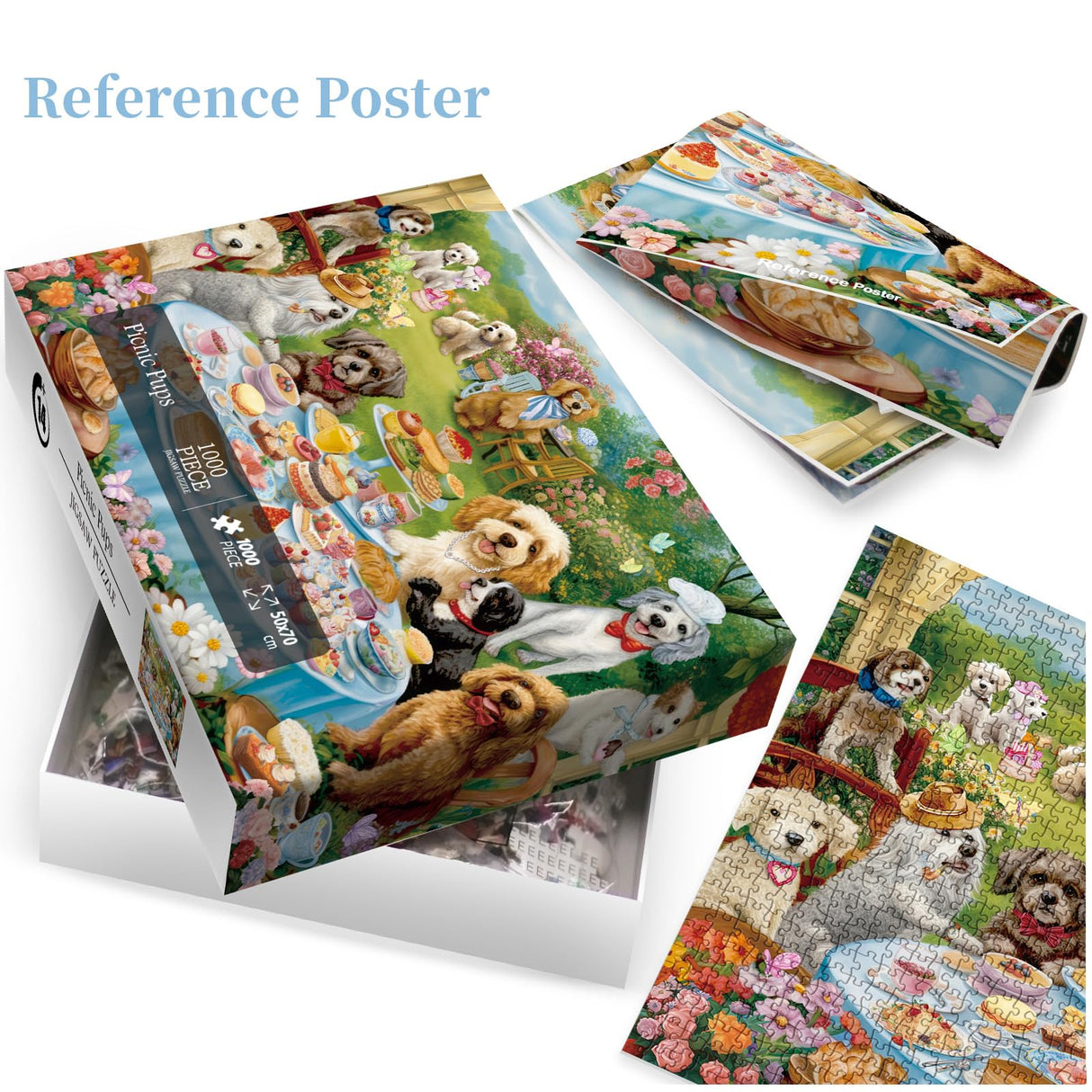 Funny Dog Puzzles for Adults, Dog Jigsaw Puzzle 1000 Piece, Picnic Puppy Food Puzzles (19.7 * 27.6 inches) IdeaBazar