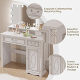Ylued Vanity Desk with Mirror and Lights Power Outlet, 39 inch Makeup Vanity with Charging Station, Mid-Century Modern Dressing Table with 2 Drawers for Bedroom, White Ylued