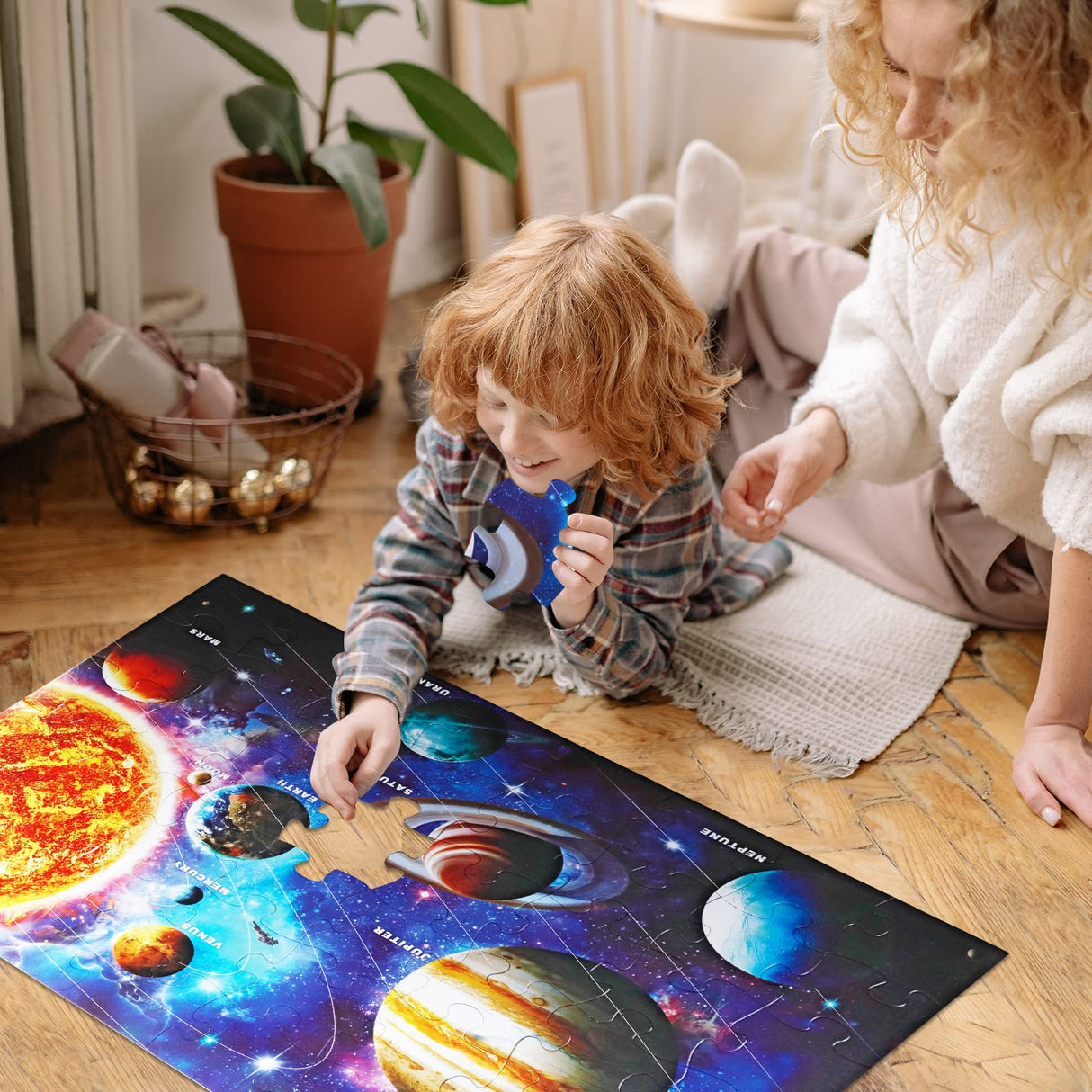 Jumbo Floor Puzzle for Kids Ages 4-8,Solar System Jigsaw Puzzles,48 Piece Space Large Puzzles for Toddler Ages 3-5,Preschool Learning Planets Toys Christmas Birthday Gift for Boys Girls IFLOVE