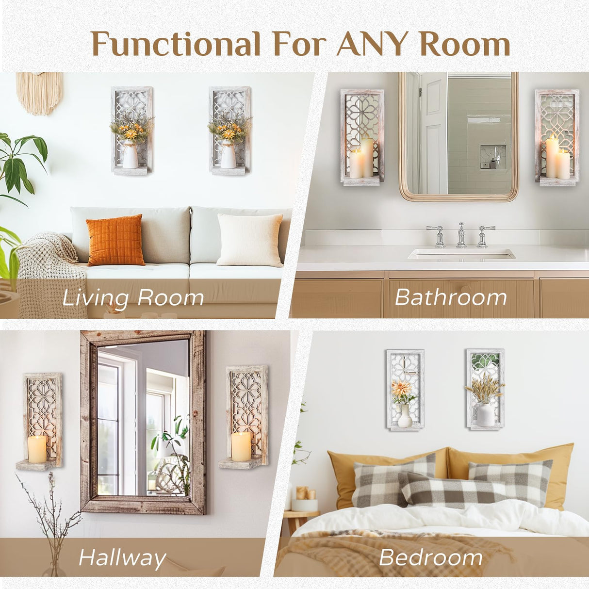 Walasis Wood Small Wall Shelves for Candle - Decorative Floating Shelf Candle Sconces for Wall Decor Rustic Carved Wall-Mounted Shelf Rustic Wooden Shelving for Bathroom Bedroom Walasis