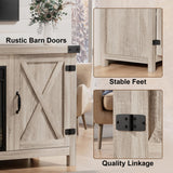 Furmax Fireplace TV Stand for Up to 65 Inches TVs, Farmhouse Entertainment Center with Grooved Barn Doors, Rustic Media Console Table with Storage Cabinets for Living Room (Natural Oak) Furmax