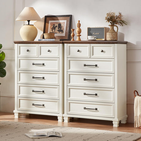 SAVOR LIFE Farmhouse 6 Drawer Dresser for Bedroom, 45 Inch Tall Vintage Wood Chest of Drawers, Rustic Dressers w/Square Wooden Legs, Mid-Century Storage Organizer for Living Room, Hallway, White SAVOR LIFE