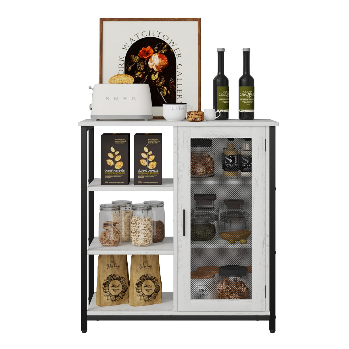 jajov 27.5'' Coffee bar Cabinet with Storage, Small Corner Coffee Stand Station for Kitchen, Farmhouse Dining Hutch Cabinet, Multipurpose Side Console Table (White) jajov