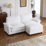 VINGLI 86" Cloud Corduroy Sectional Sofa, Comfy L-Shaped Extra Deep Seat Sofa Couch for Living Room,Modern 2-Seat Convertible Loveseat Sofa with Ottoman for Small Space(White) VINGLI