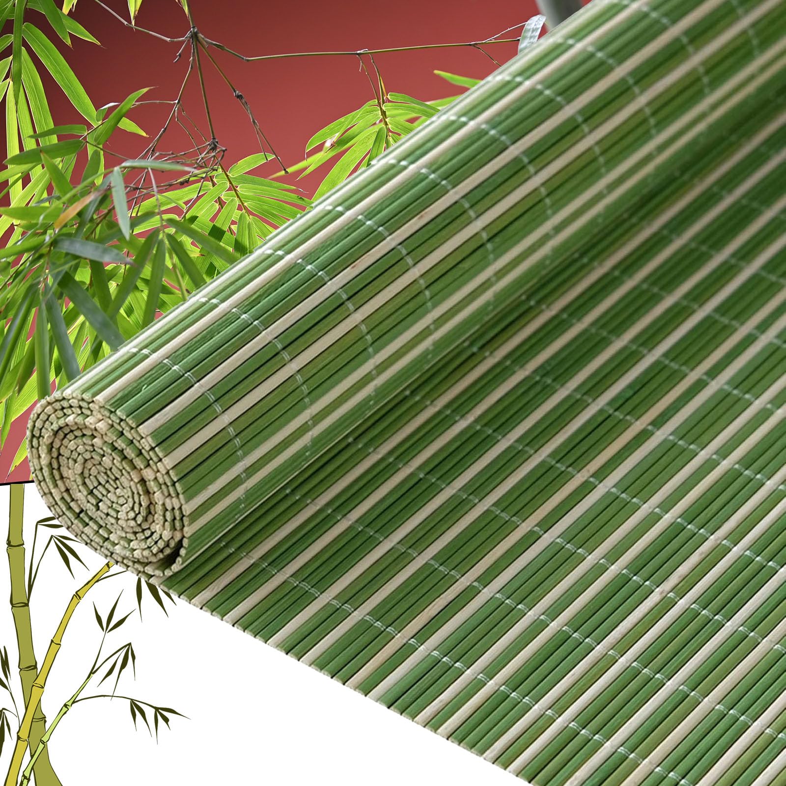 Retro Green-White Bamboo Roll-Up Blinds for Outdoor and Indoor Use - WoodArtSupply