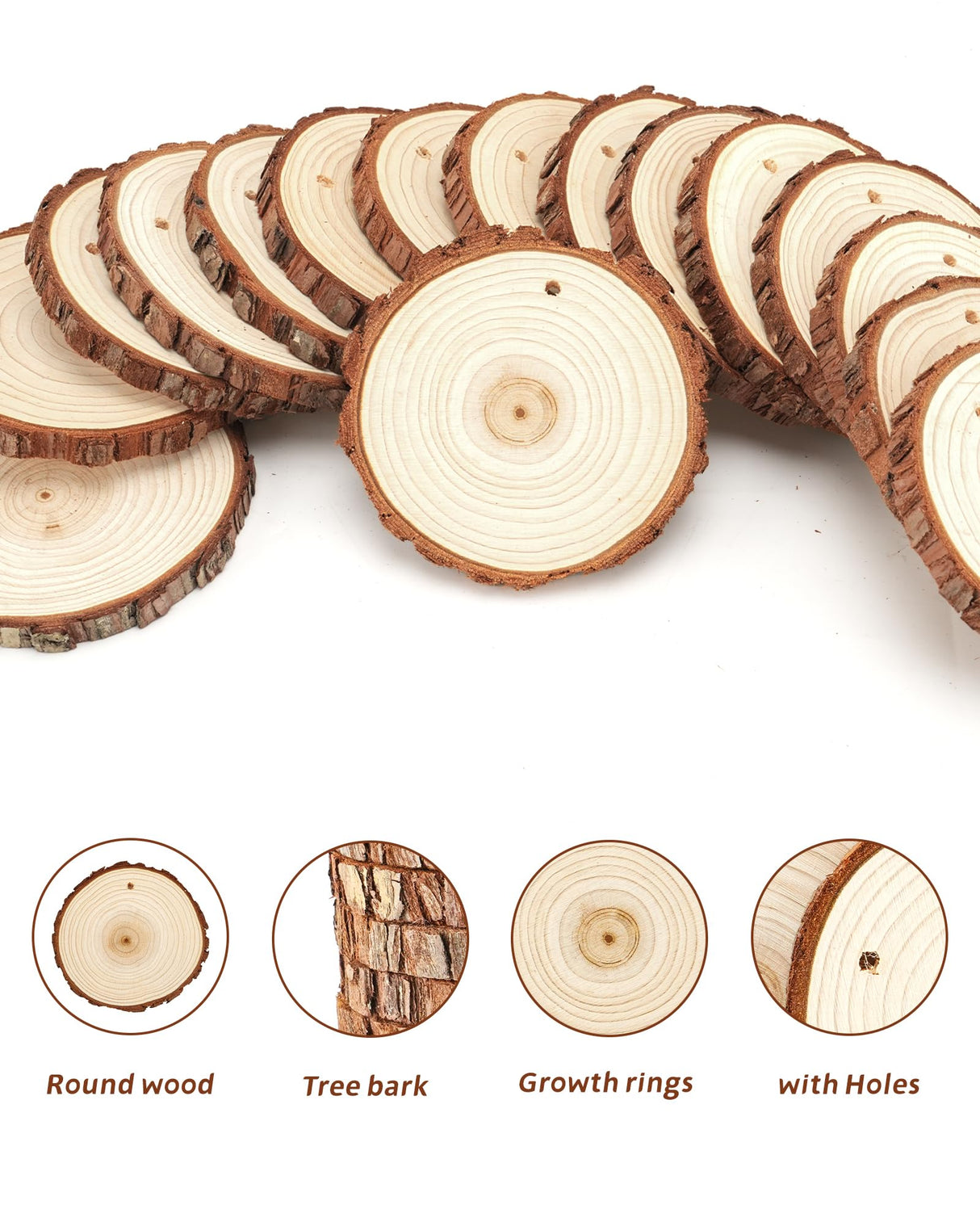 Unfinished Natural Wood Slices Small Wood Rounds with Bark 2.4-2.8” Wood Ornaments Round Wooden Slices for Crafts Small Blank Wood Circles with Holes Wooden Chips Round Wood Chips Wood Cookie 27PCS dukclyn