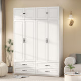 Mhsatyrs Armoire Wardrobe Closet with 4 Drawers: 88" White Bedroom Closet, Wood Wardrobe Closets with 4 Doors, Tall Armoire Cabinet and Storage Shelves for Clothing (63") Mhsatyrs