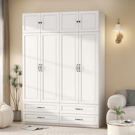 Mhsatyrs Armoire Wardrobe Closet with 4 Drawers: 88" White Bedroom Closet, Wood Wardrobe Closets with 4 Doors, Tall Armoire Cabinet and Storage Shelves for Clothing (63") Mhsatyrs
