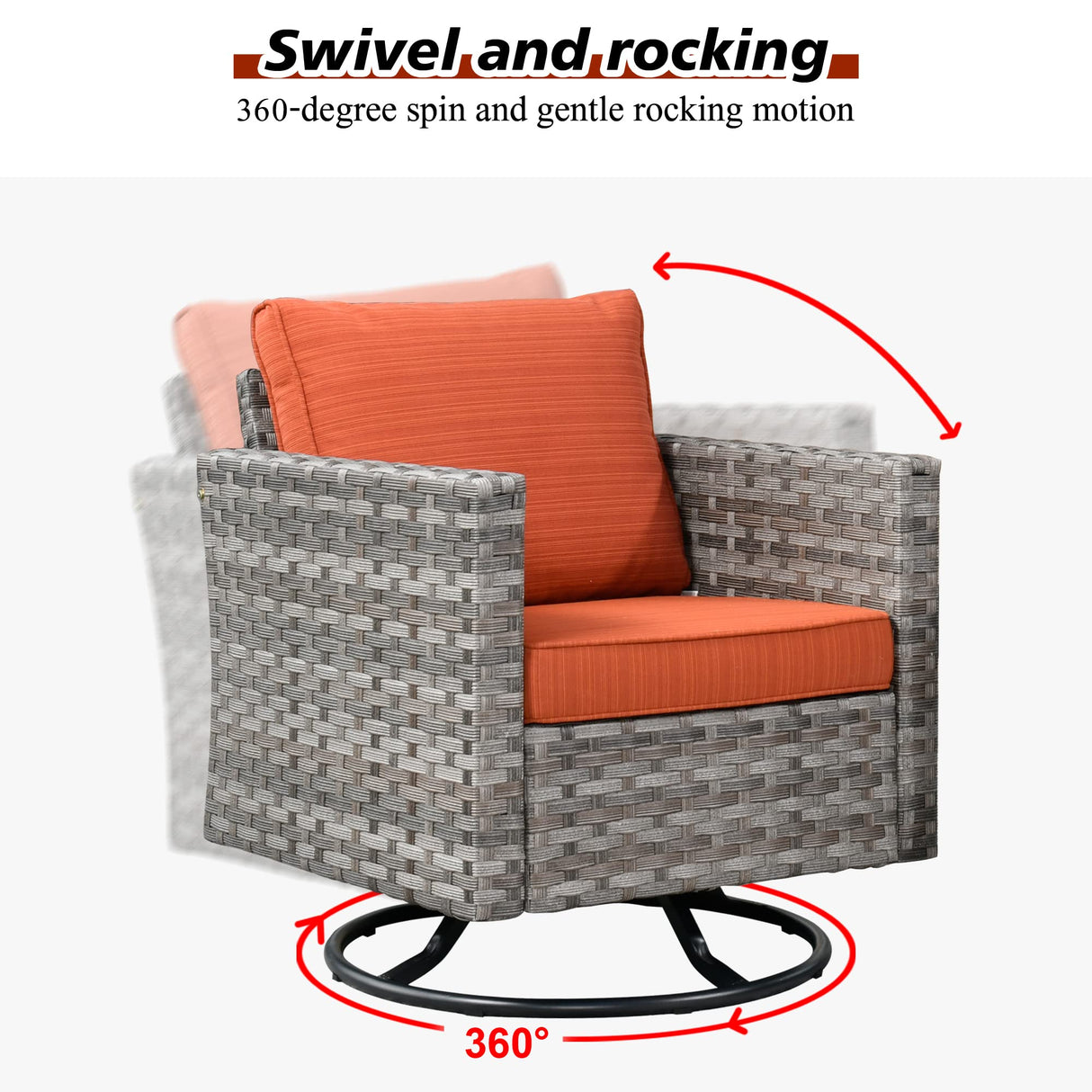 HOOOWOOO 10 Piece Modular Patio Outdoor Sectional Furniture Set with Gas Propane Fire Pit Table,Wicker Conversation Sofa Set with Swivel Chairs,Outside Couch Set(Orange Red) HOOOWOOO