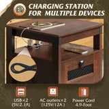 WLIVE Nightstand with Charging Station, Farmhouse End Table, Side Table with 2 Mesh Drawers Storage & Open Shelf, Rustic Wooden Cabinet Night Stand for Living Room, Bedroom, Espresso WLIVE