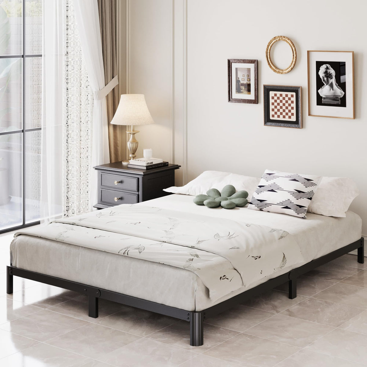 Lutown-Teen 5 Inch Low King Bed Frame with Rounded Corner Legs, 2000 LBS Heavy Duty Metal King Size Platform Bed Frame No Box Spring Needed, Noise Free, Easy Assembly, Black Lutown-Teen