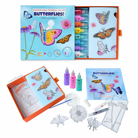 Stained Glass Window Art Kit – Butterflies! | DIY Suncatcher Craft with Activity Book & Color Guide | Creative Gift for Ages 8–12+ | Educational Craft for Kids & Adults (Butterfly) SunnyLifeStudios