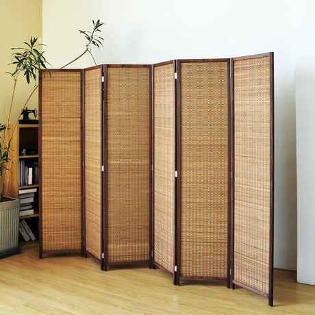Pawlabay 6 Panel Room Divider Screen,5.6 FT Tall Bamboo Room Divider Folding Privacy Screen,Freestanding Room Divider for Room Seperation,Brown PawlaBay