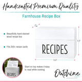 OUTSHINE White Wooden Large Recipe Box with Cards and Dividers | Farmhouse Wood Recipe Box 4x6 Recipe Cards and Box Set | Recipe Box Dividers|White recipe box personalized| Recipe box set OUTSHINE