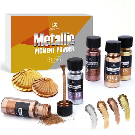 Metallic Pigment Powder - 5 Colors Epoxy Resin Color Pigment Fine Powder for Resin Artwork, Painting - Shimmer Metal Color Mica Powder Pigment for Slime, Soap Making, Nail, Polymer Clay and DIY Crafts DecorRom