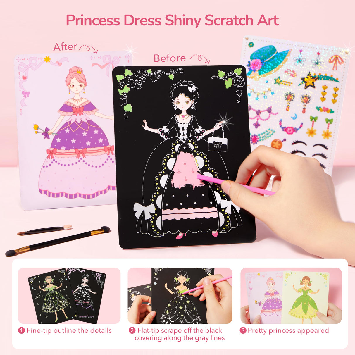 Mideer 4 in 1 Art Craft Kits for Kids, Princess Dress Up Game Set with Diamond Painting & Scratch Paper Art, Paper Fantasy Makeup Activity Art Craft Kits for Girls Age 3 4 5 6 7 8 MiDeer