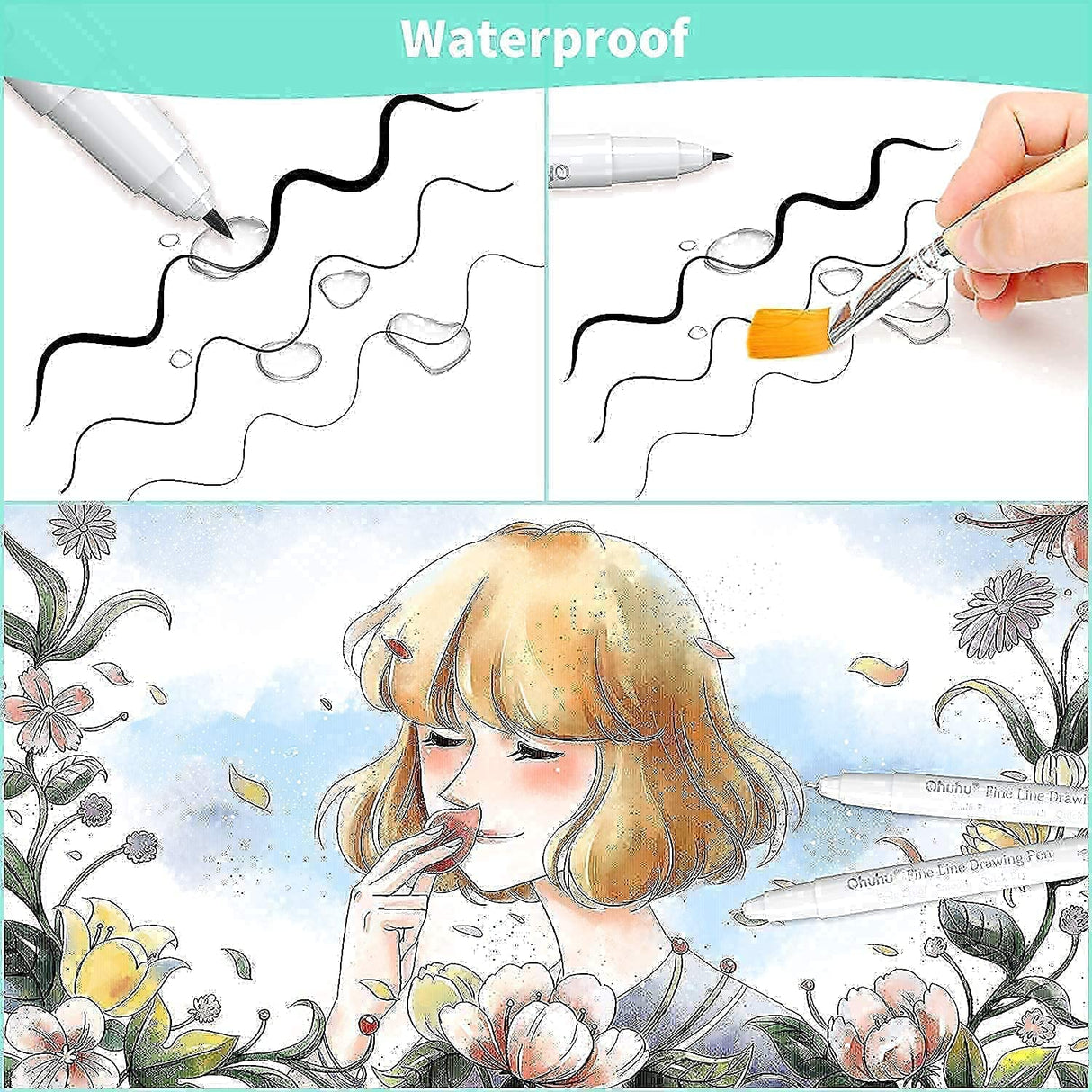 Ohuhu Markers, 48-color Double Tipped Alcohol Markers, Chisel & Fine Alcohol-based Art Marker Set + Fineliner Drawing Pen Set of 8 Pack Ultra Fine Line Drawing Markers Ohuhu