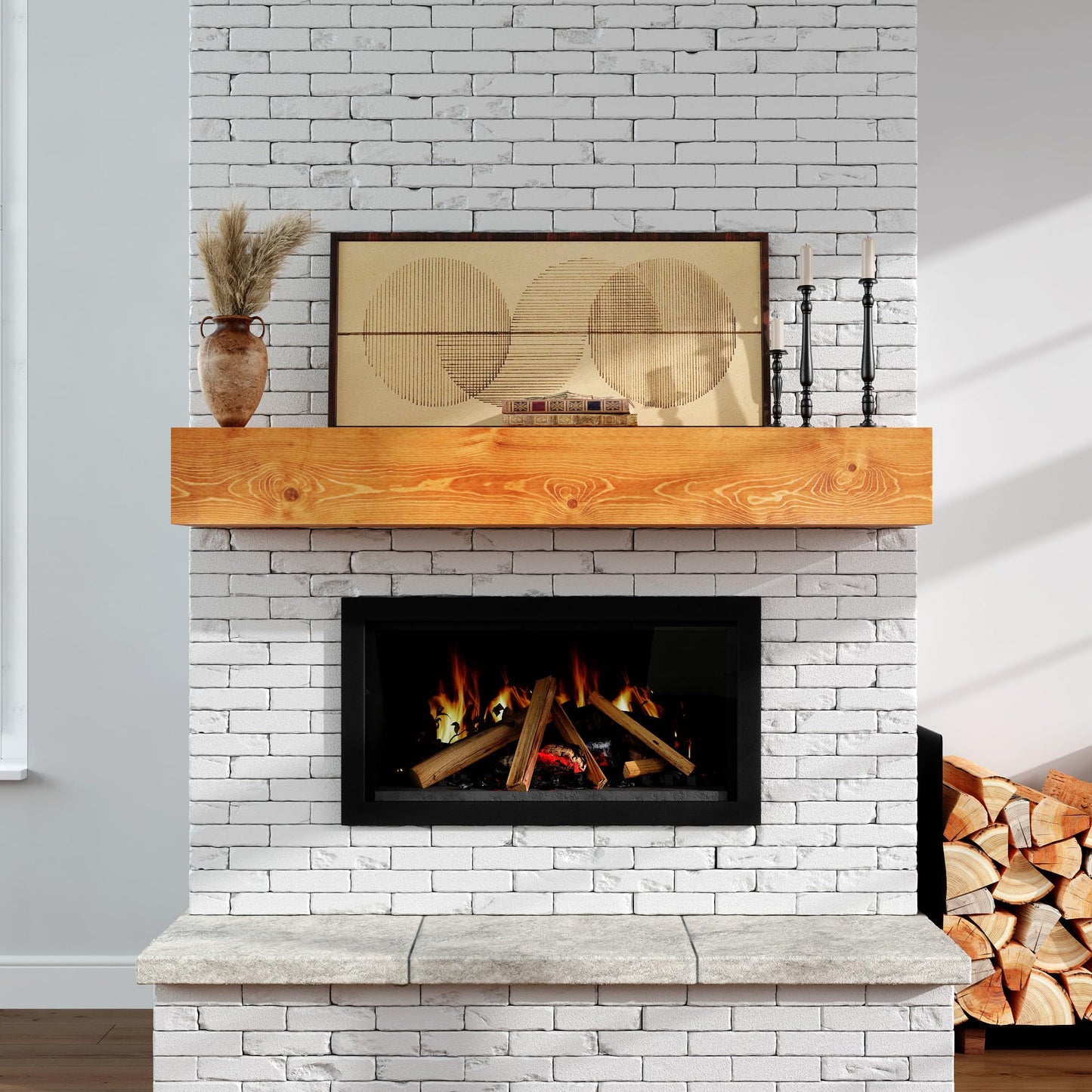 COSHOMER Fireplace Mantel - Floating Mantel Shelf, Wood Mantels for Over Fireplace, Wall-Mounted Mantels, Weight Capacity 60lbs, 72 X 9 X 6 inch, Oak