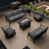 RTDTD Aluminum Patio Furniture Set with Fire Pit Table, 7 Seats Patio Outdoor Conversation Set with Swivel Chair Modern Metal Patio Sectional Sofas with Upgrade Cushions for Patio, Backyard (Grey) RTDTD