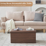 YOUDENOVA 30 inches Folding Storage Ottoman Bench, 80L Storage Bench for Bedroom and Hallway, Faux Leather Brown Footrest with Foam Padded Seat, Support 350lbs, Wood Grain Brown YOUDENOVA