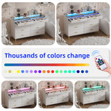 SDMY White Dresser for Bedroom,8 Drawer Dresser,Wide Chest of Drawers with LED Lights,Visual Desktop,Grid Drawer Storage Compartments,Modern Large Capacity Storage Cabinet for Living Room,Entryway SDMY