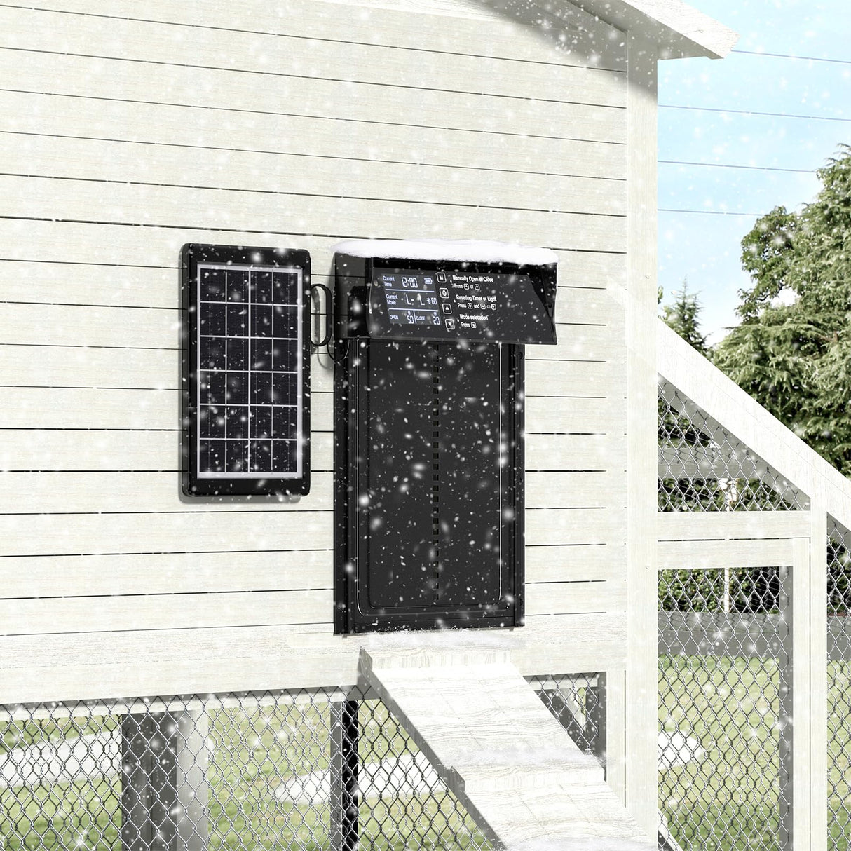Solar Chicken Coop Door, Automatic Chicken Door Solar Powered & USB Charging, Auto Chicken Door 4 Modes with Timer & Light Sensor, Anti-pinch & Alert, Remote, LED Screen, Aluminum Waterproof Coop Door Shikha