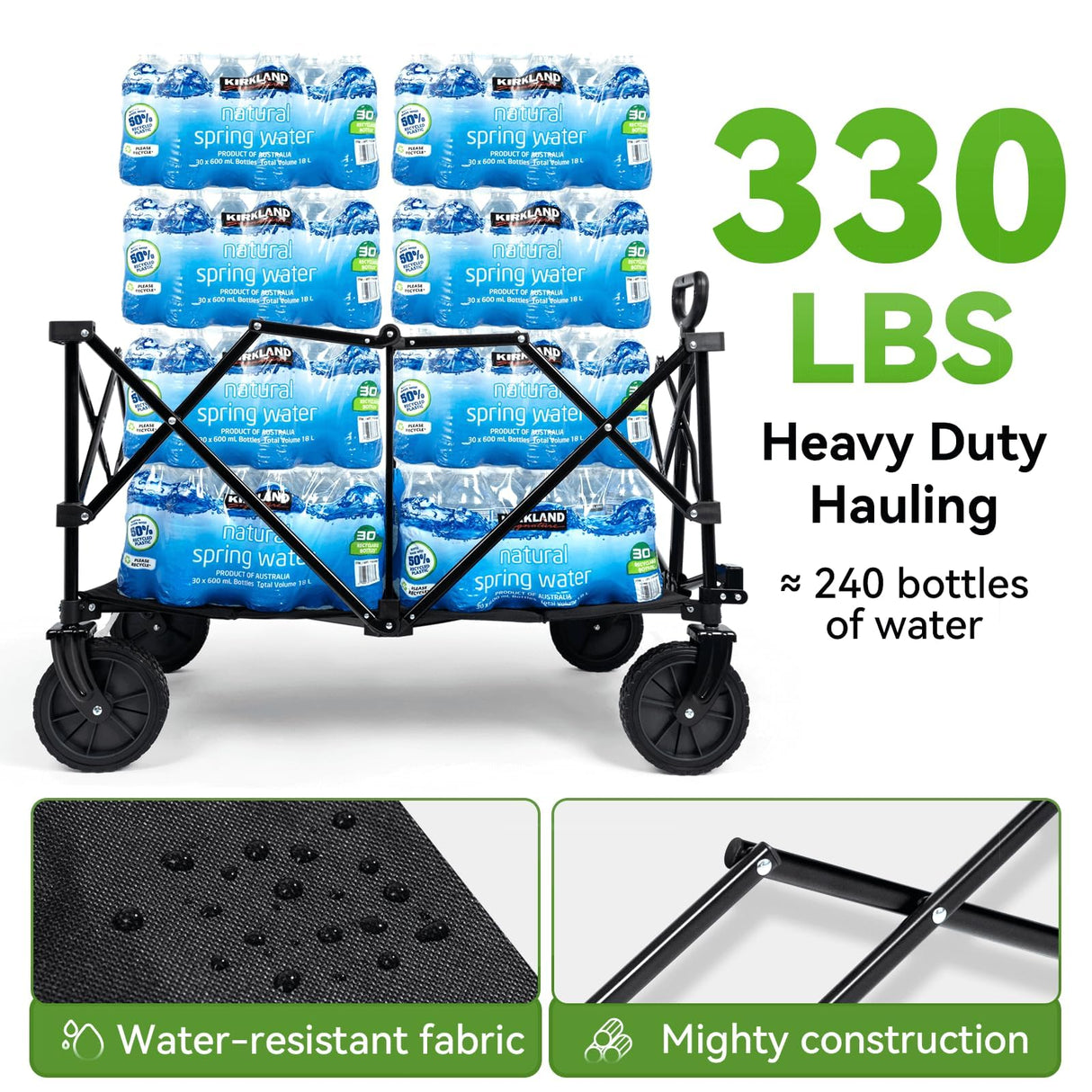 Hikenture Collapsible Wagon 330LBS Capacity, 200L Extra Large Wagons Carts Foldable, Heavy Duty Folding Wagon with All-Terrain Wheels, Utility Beach Wagon for Outdoor Garden Hikenture