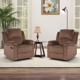 CANMOV Manual Recliner Chair Set of 2, Soft Fabric Overstuffed Recliner Single Sofa Chair for Living Room Bedroom, Heavy Duty and Safety Reclining Mechanism, Light Brown CANMOV