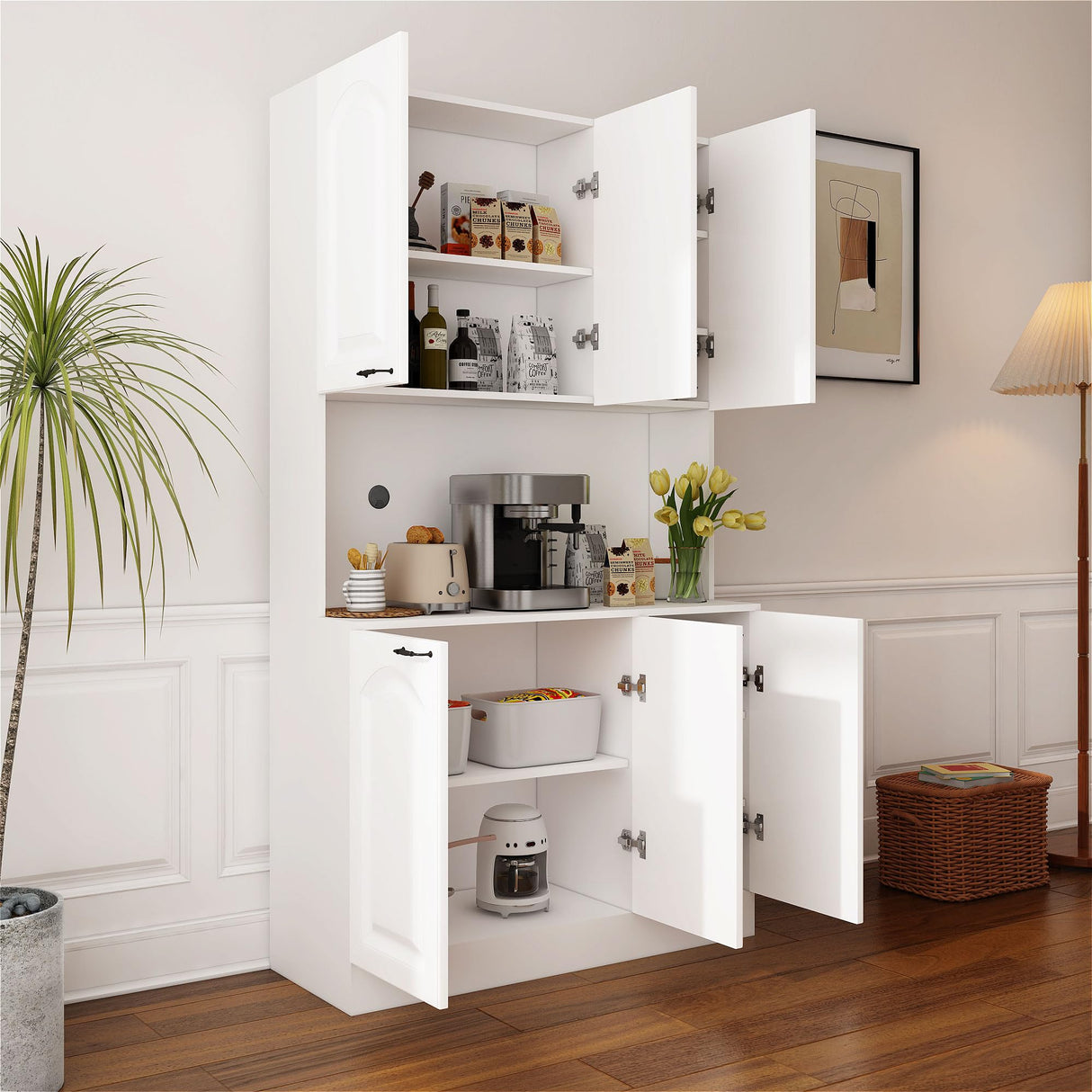 PHOYAL Kitchen Pantry, Kitchen Hutch Cabinet, Farmhouse Storage Cabinet Large Kitchen Pantry Storage Cabinet 71” Pantry Cabinet with 6 Doors and 1 Drawer for Kitchen Dining Room, White PHOYAL