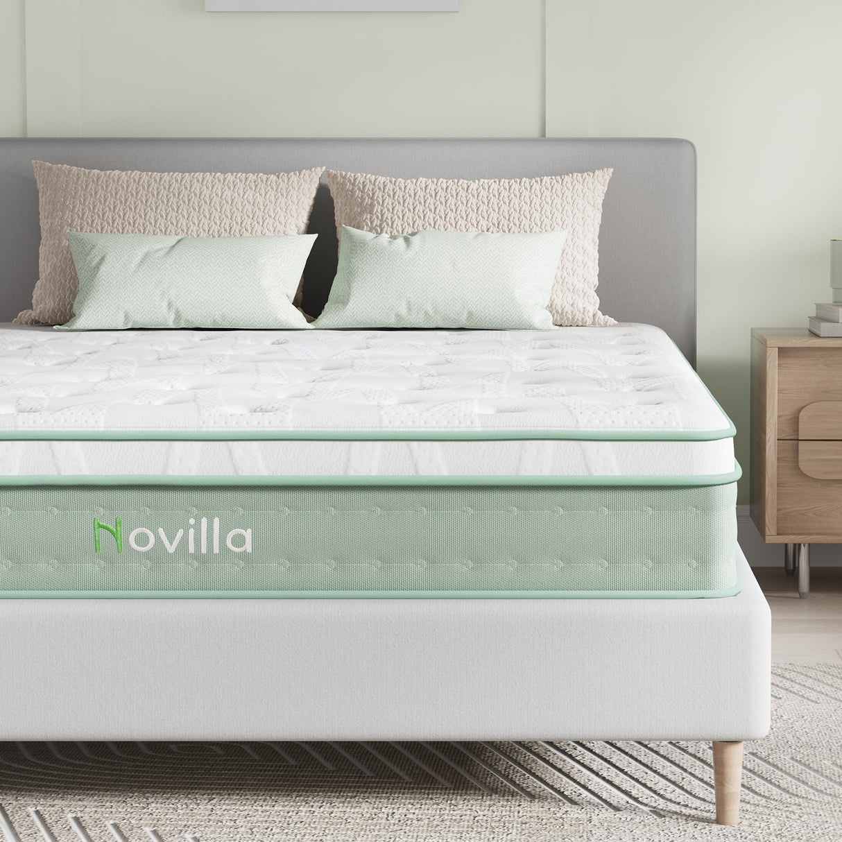Novilla Queen Mattress, 12 Inch Hybrid Mattress, Gel Memory Foam with Individual Pocket Springs for a Peaceful Sleep, Queen Size Mattress with Quilted Cover Novilla