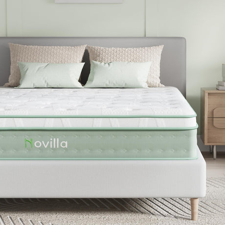Novilla Queen Mattress, 12 Inch Hybrid Mattress, Gel Memory Foam with Individual Pocket Springs for a Peaceful Sleep, Queen Size Mattress with Quilted Cover Novilla