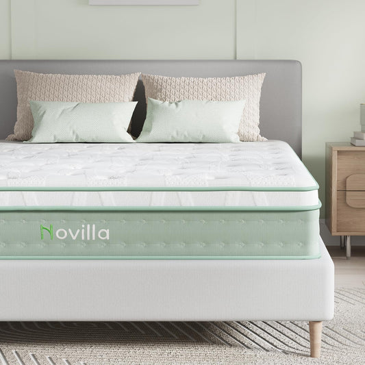 Novilla Queen Mattress, 12 Inch Hybrid Mattress, Gel Memory Foam with Individual Pocket Springs for a Peaceful Sleep, Queen Size Mattress with Quilted Cover