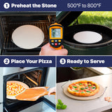 16" Pizza Stone for Oven & Grill with Handles - Natural Cordierite Baking Stone Set with SS Rack & Plastic Scraper (1500 °F Resistant, Round, Large) KitchenStar