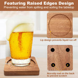 Farmhouse Home Decor Coasters with Holder Acacia Wood Coaster Set of 4 Drink Coasters Unique Cup Coasters Gift Cute Rustic Wooden Coasters for Coffee Table Beer Coasters Cool Bar Outdoor Coasters Renawe