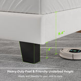 Feonase King Size Velvet Platform Bed Frame, Upholstered Bed with Button Tufted Headboard, Sturdy Wooden Slats & Heavy Duty Feet, No Box Spring Needed, Noise-Free, Easy Assembly, White Feonase