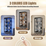 Glass Display Cabinet with LED Lights, Black Curio Glass Showcase, 66" Tall Metal Storage Cabinet with Doors and Adjustable Shelves, 3 Color Lighted Display Case for Living Room, Home Office, Pantry MetalMax