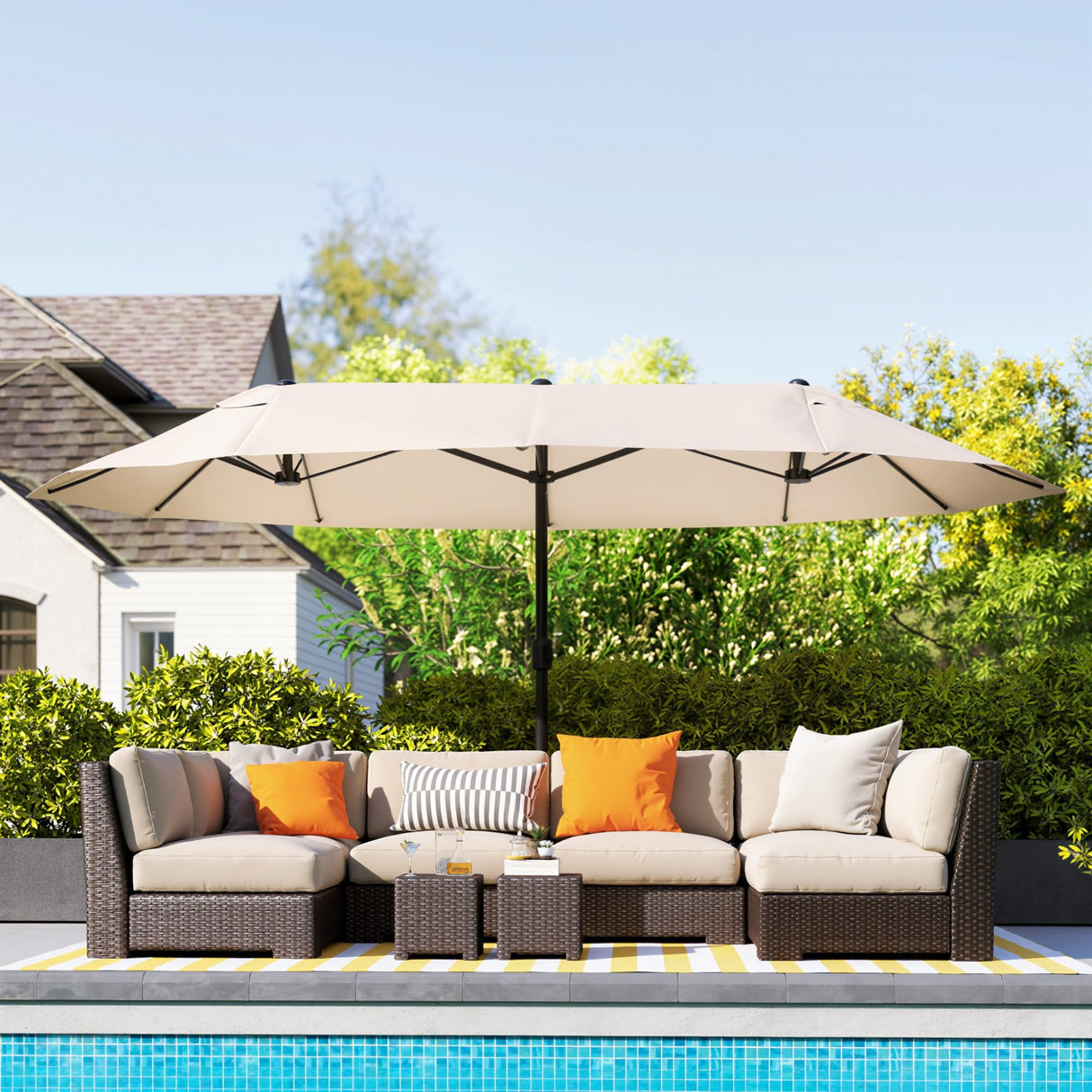 Outsunny Extra Large 15 ft Patio Umbrella, Double-Sided Large Outdoor Umbrella with Crank Handle and Air Vents for Backyard, Deck, Pool, Market, Cream White Outsunny