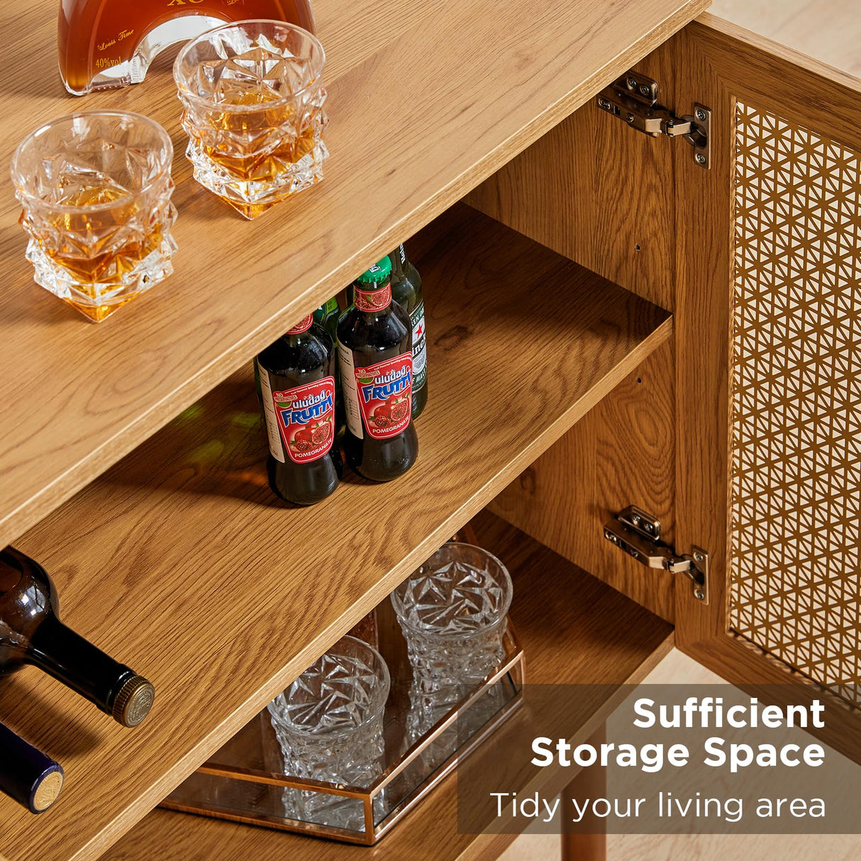 AMERLIFE 63" Sideboard Buffets Cabinet, 2-Adjustable Shelves Sideboard with 4 Doors, Large Accent Storage Credenzas for Living Room, Dining Room, Bedroom, Natural AMERLIFE